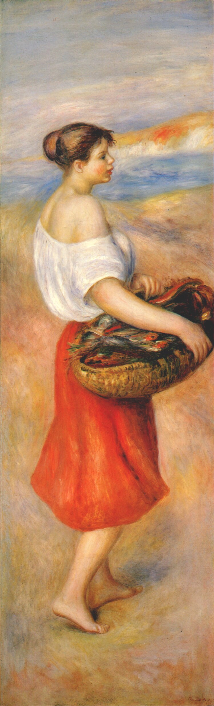 Girl with a basket of fish - Pierre-Auguste Renoir painting on canvas